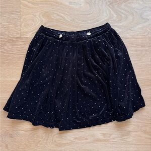 Crewcuts Black Pleated Velvet Skirt with Mini Gold Stud Detail